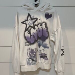 H&M Girls White Hoodie with Purple Graffiti LOVE Design 12/14